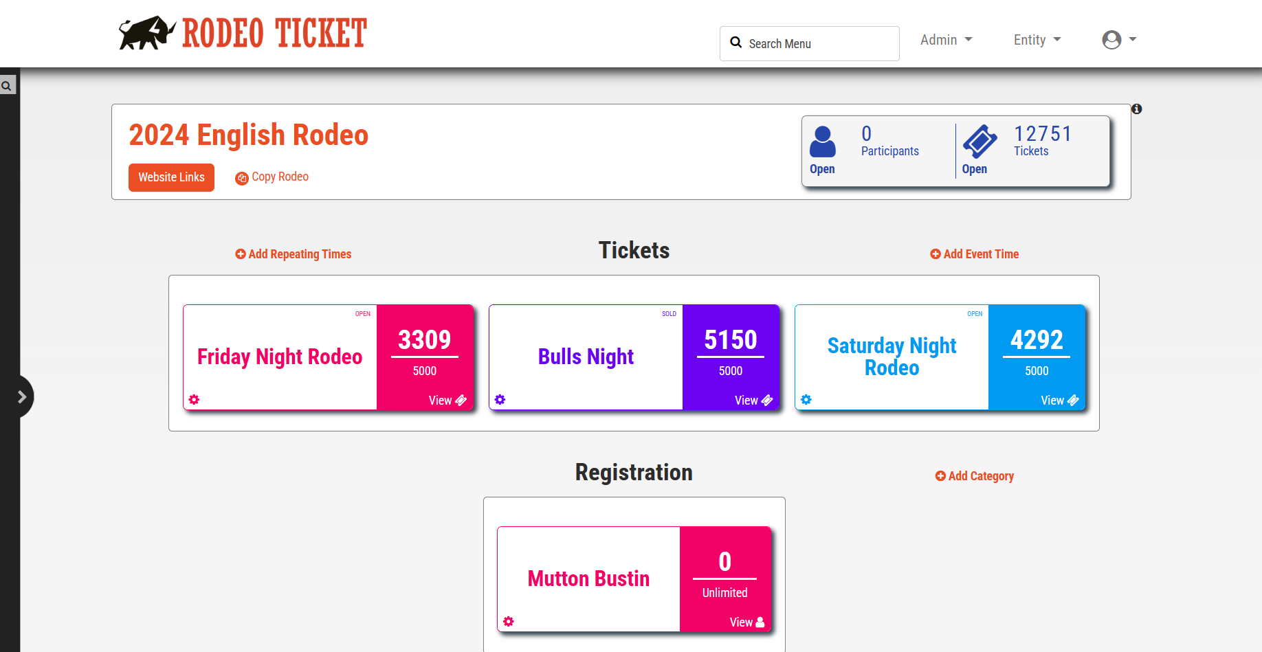 screenshot of Rodeo Ticket
